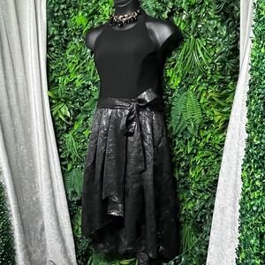 SLNY New York Dress 14 Black Metallic Hi-Lo Halter Party Cocktail Formal 3026